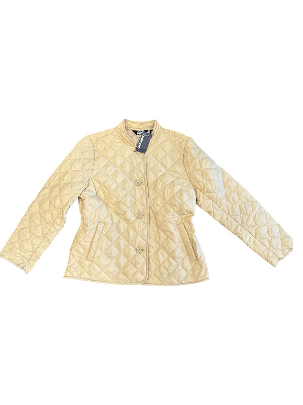 Lands' End Quilted Light Beige Button-Front Puffer Jacket NWT